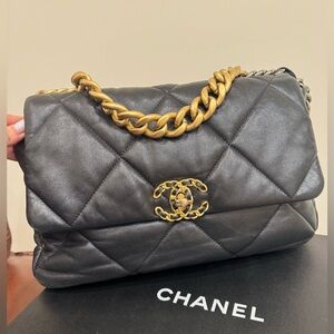 Authentic Chanel 19 Black Bag - Medium Size
